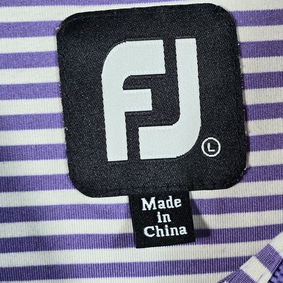 FootJoy Men's Purple Striped Short Sleeve Polo Shirt Size L Island View Logo - Picture 4 of 13